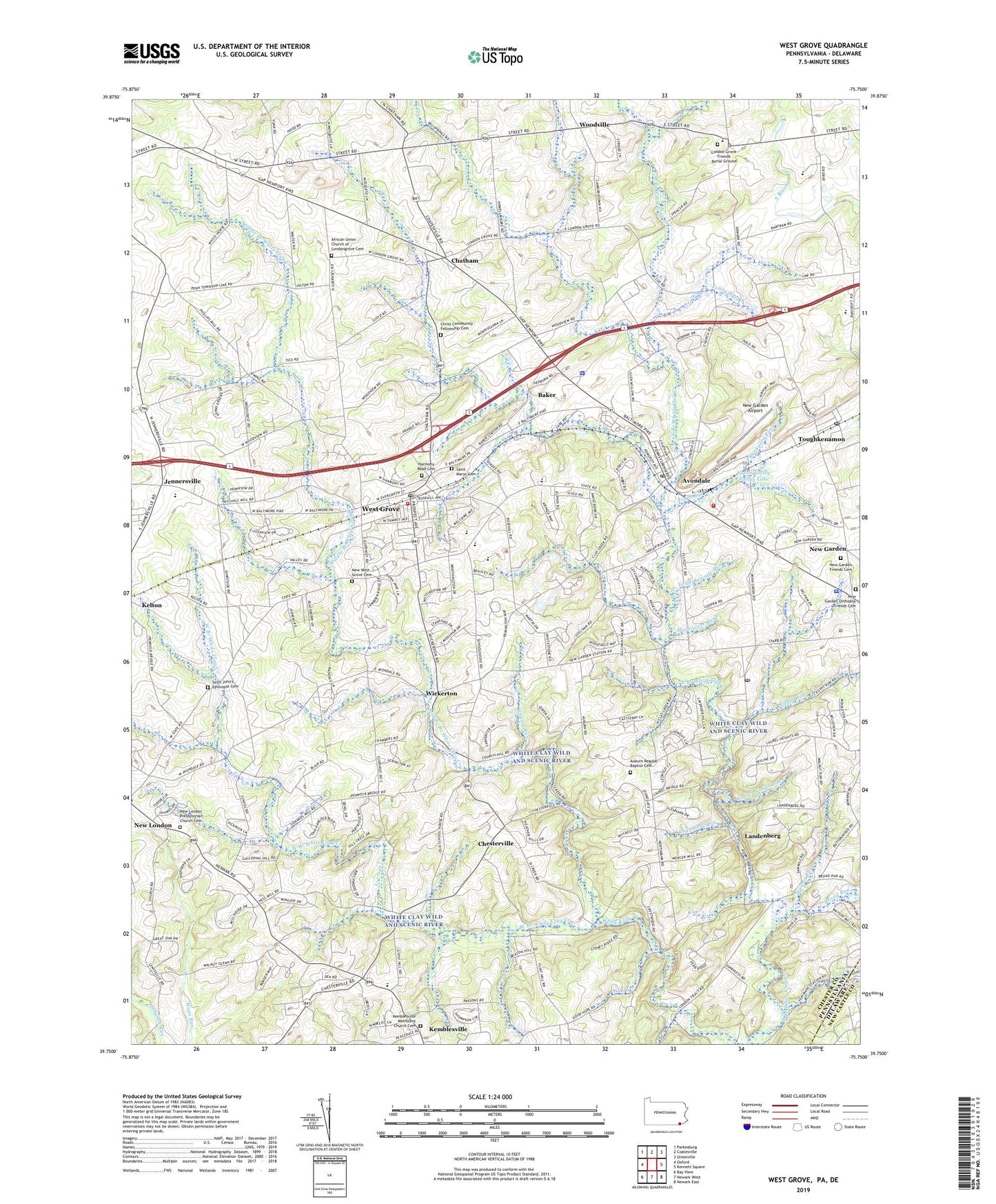 West Grove Pennsylvania US Topo Map Image