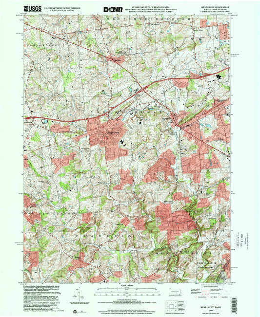 Classic USGS West Grove Pennsylvania 7.5'x7.5' Topo Map Image