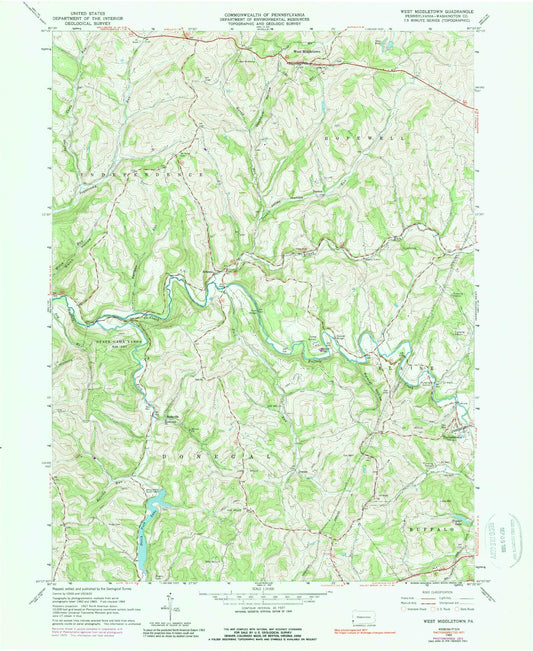 Classic USGS West Middletown Pennsylvania 7.5'x7.5' Topo Map Image