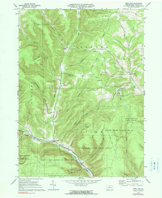 Classic USGS West Pike Pennsylvania 7.5'x7.5' Topo Map Image