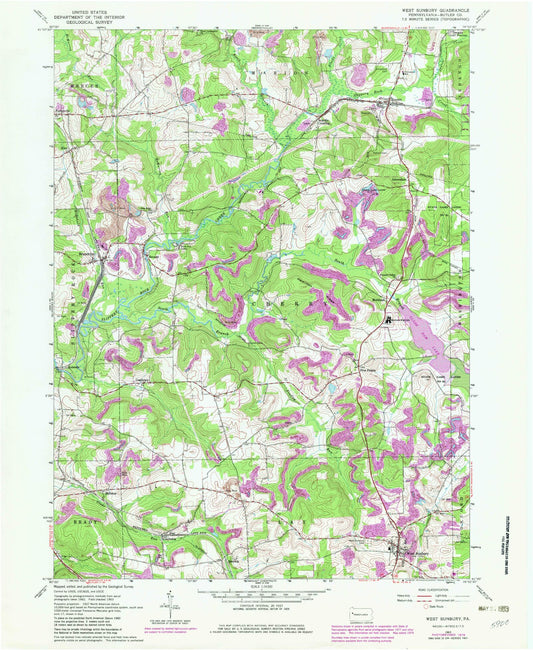 Classic USGS West Sunbury Pennsylvania 7.5'x7.5' Topo Map Image