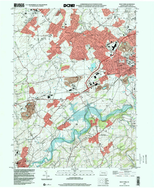 Classic USGS West York Pennsylvania 7.5'x7.5' Topo Map Image