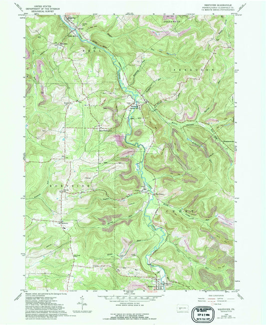 Classic USGS Westover Pennsylvania 7.5'x7.5' Topo Map Image