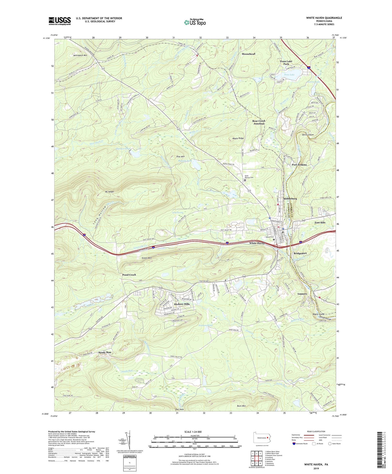 White Haven Pennsylvania US Topo Map Image