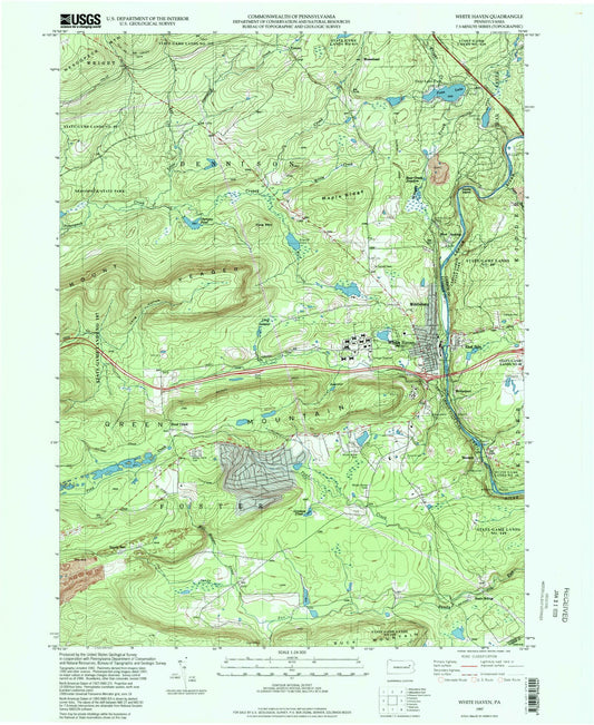 Classic USGS White Haven Pennsylvania 7.5'x7.5' Topo Map Image