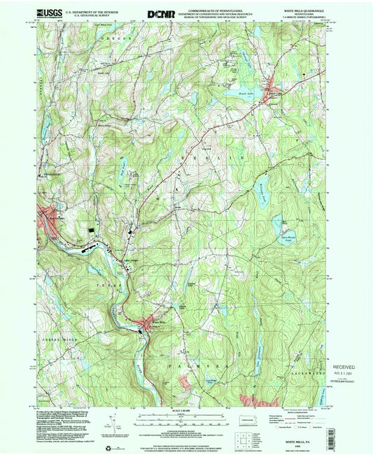 Classic USGS White Mills Pennsylvania 7.5'x7.5' Topo Map Image