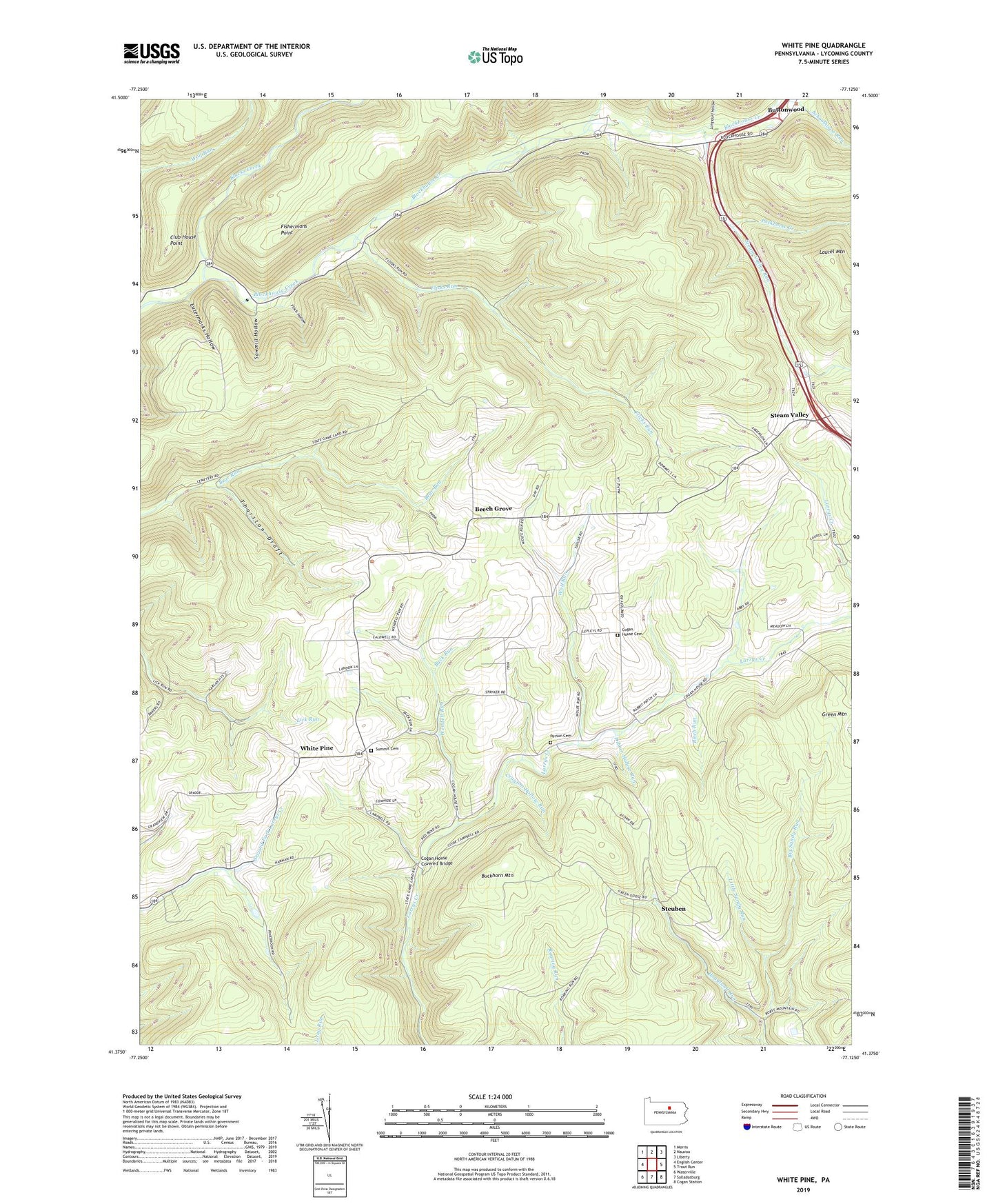 White Pine Pennsylvania US Topo Map Image