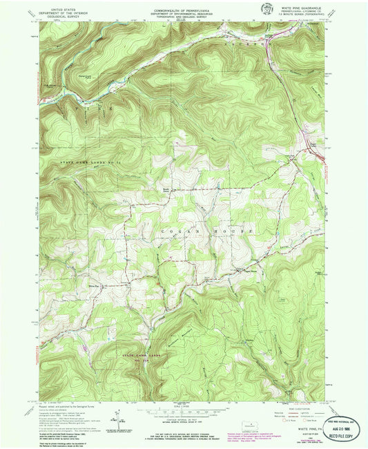 Classic USGS White Pine Pennsylvania 7.5'x7.5' Topo Map Image