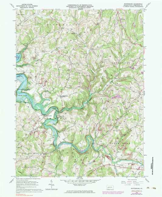 Classic USGS Whitesburg Pennsylvania 7.5'x7.5' Topo Map Image