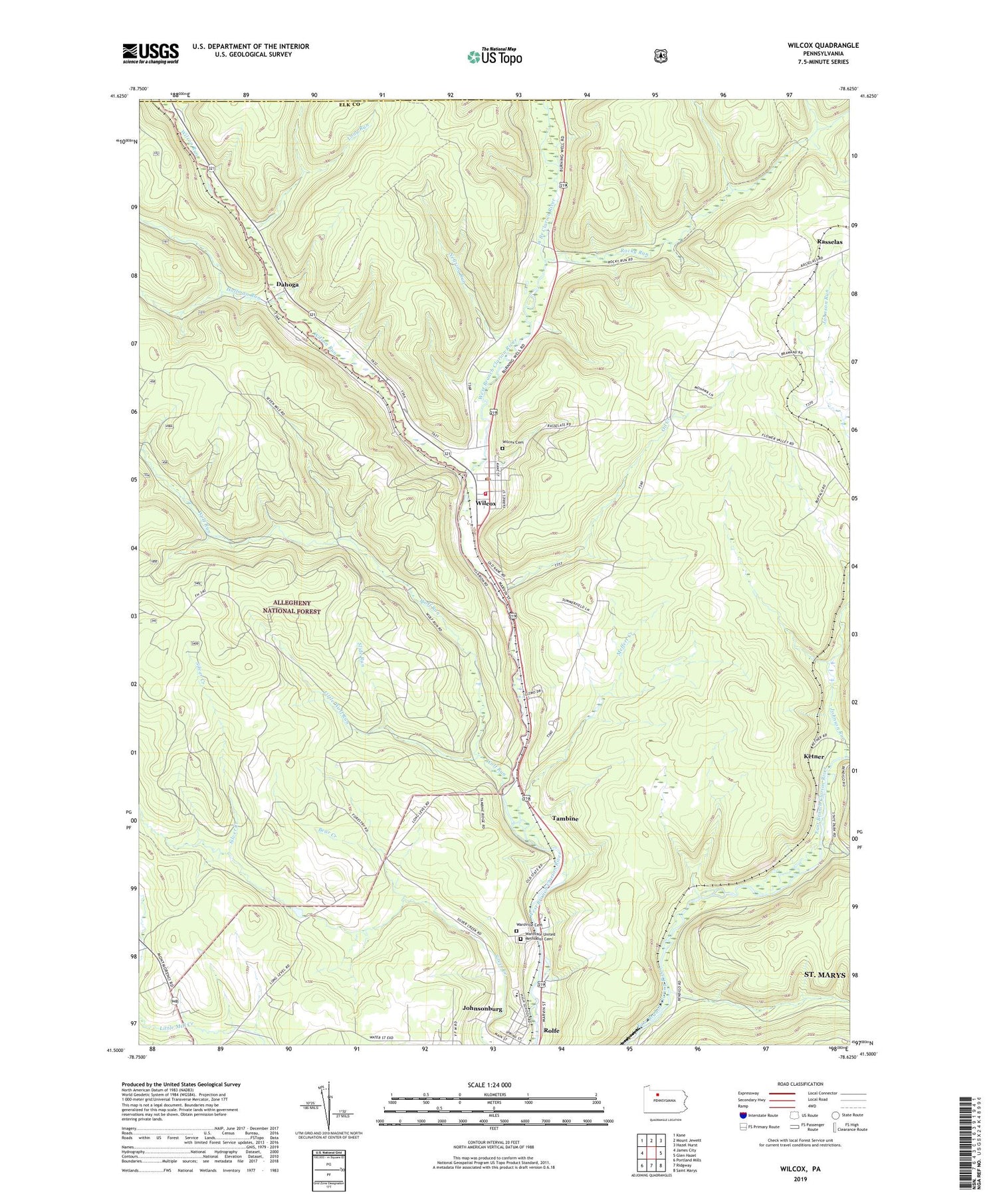 Wilcox Pennsylvania US Topo Map Image