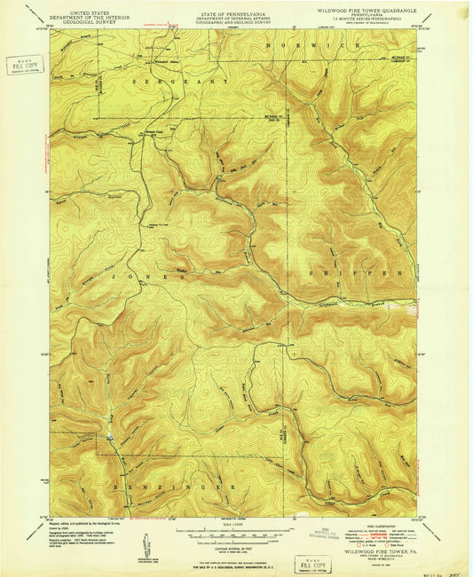 Classic USGS Wildwood Fire Tower Pennsylvania 7.5'x7.5' Topo Map Image