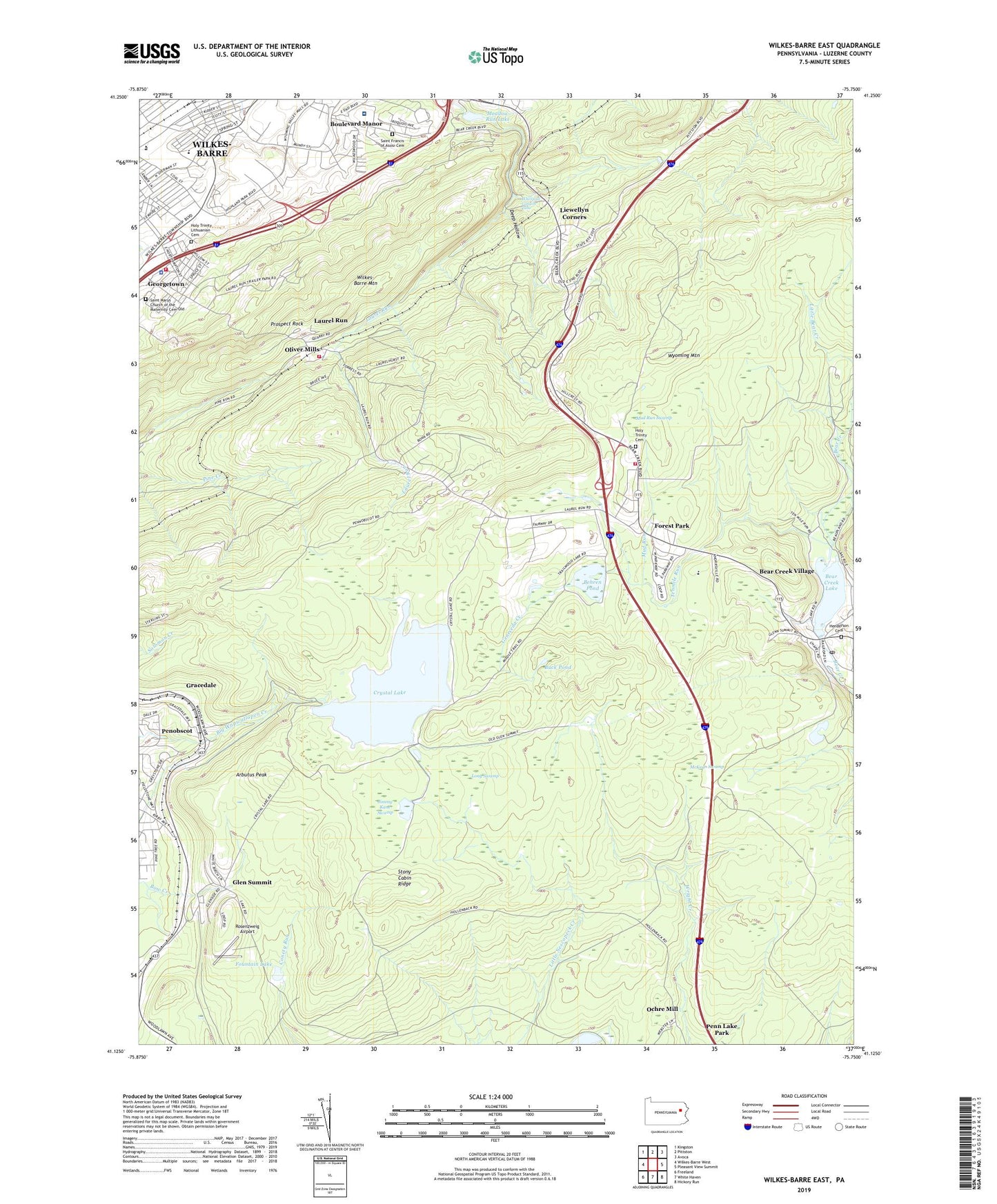 Wilkes-Barre East Pennsylvania US Topo Map Image