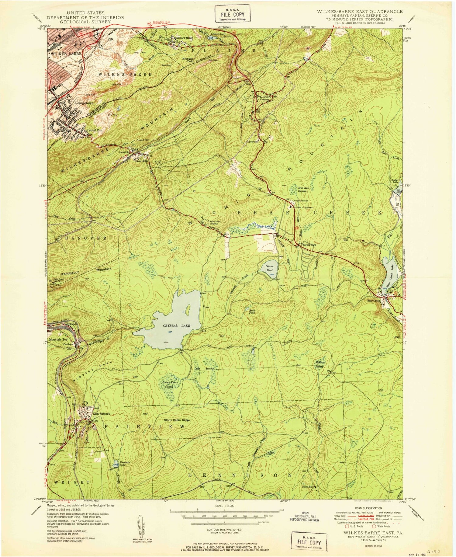 Classic USGS Wilkes-Barre East Pennsylvania 7.5'x7.5' Topo Map Image