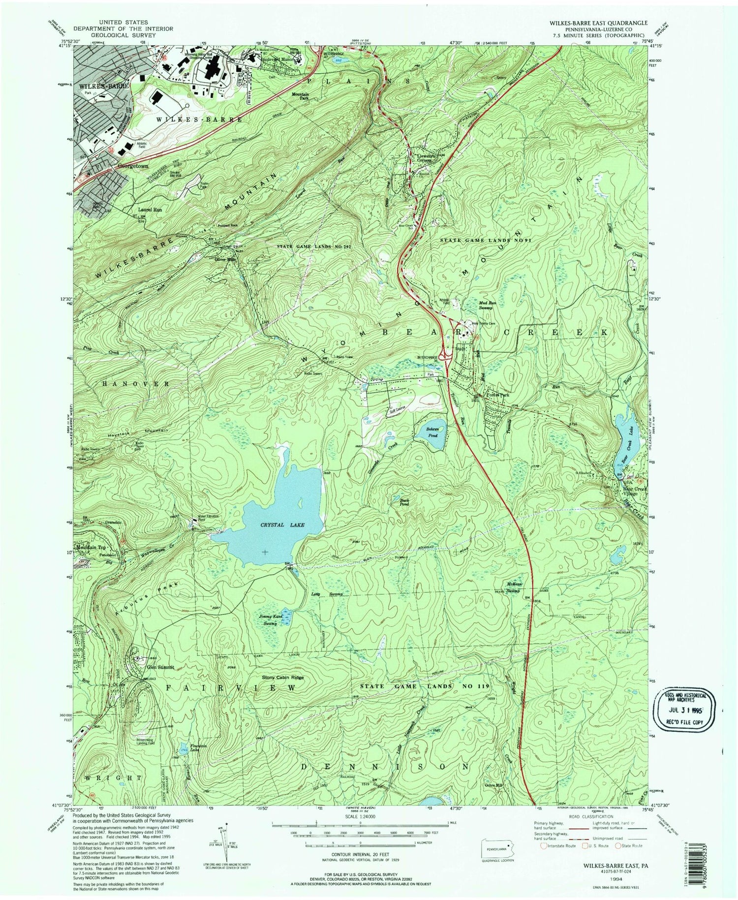 Classic USGS Wilkes-Barre East Pennsylvania 7.5'x7.5' Topo Map Image