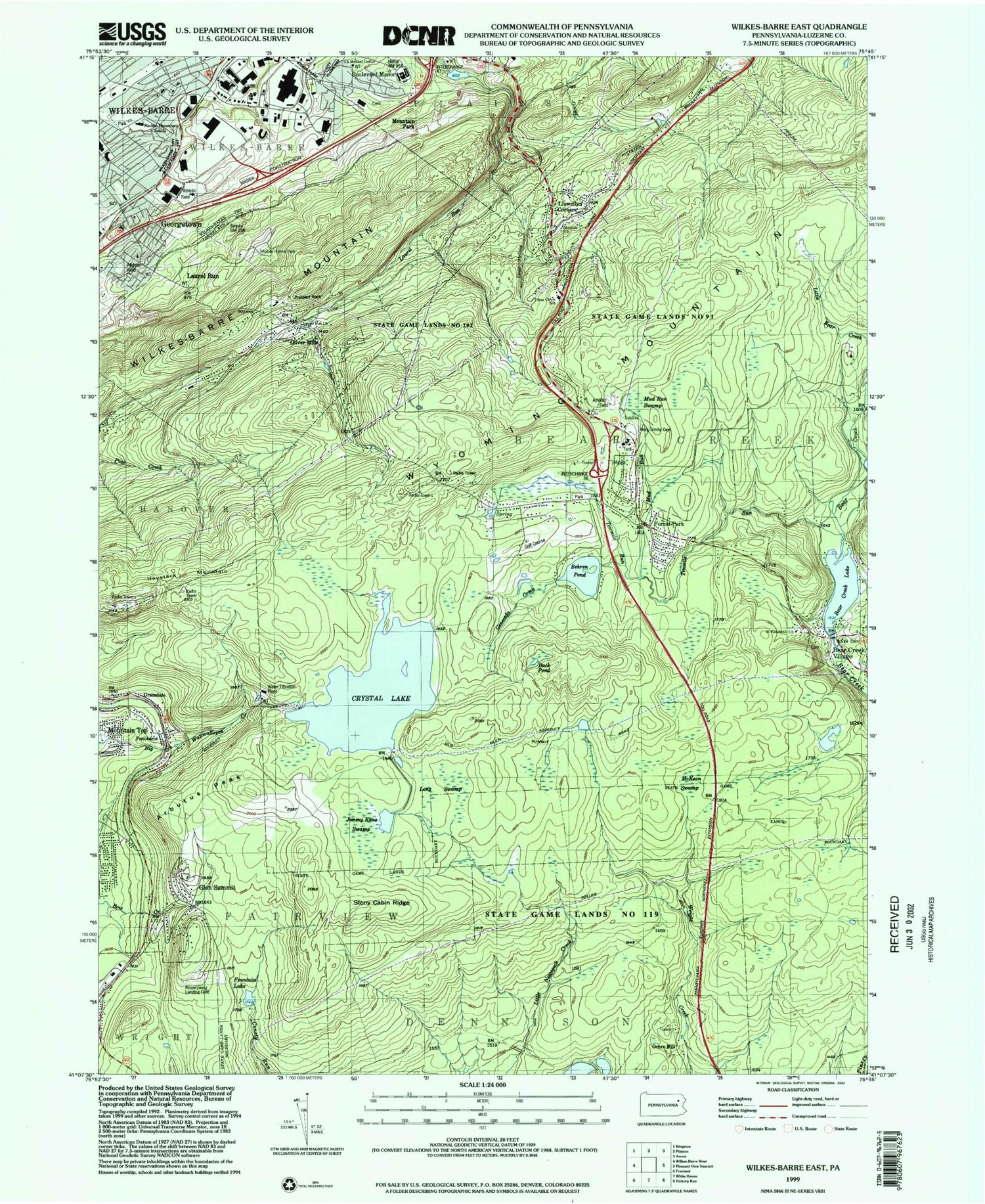 Classic USGS Wilkes-Barre East Pennsylvania 7.5'x7.5' Topo Map Image