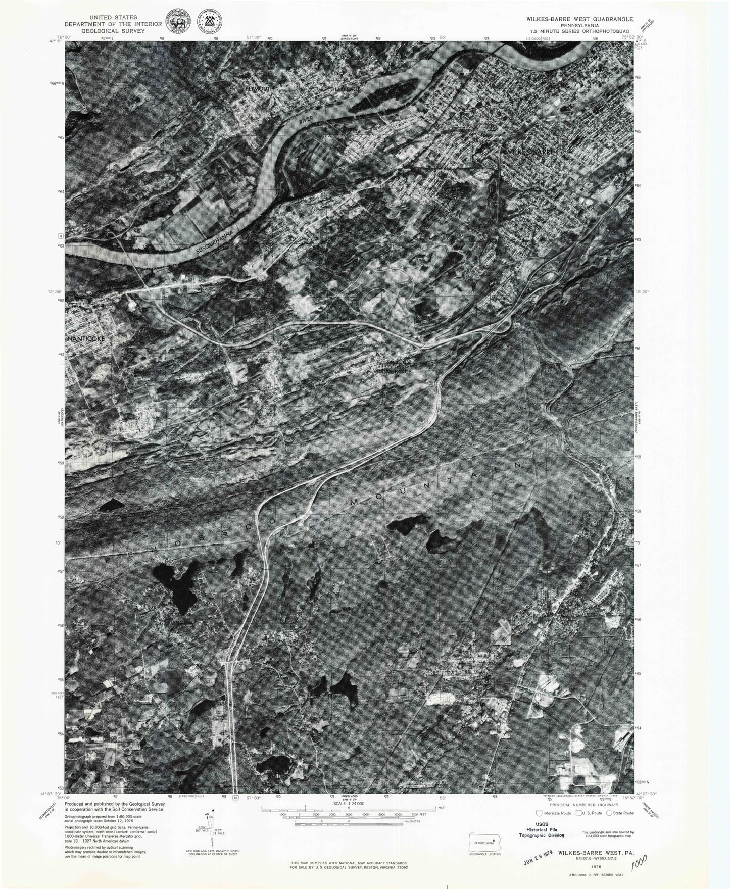 Classic USGS Wilkes-Barre West Pennsylvania 7.5'x7.5' Topo Map Image
