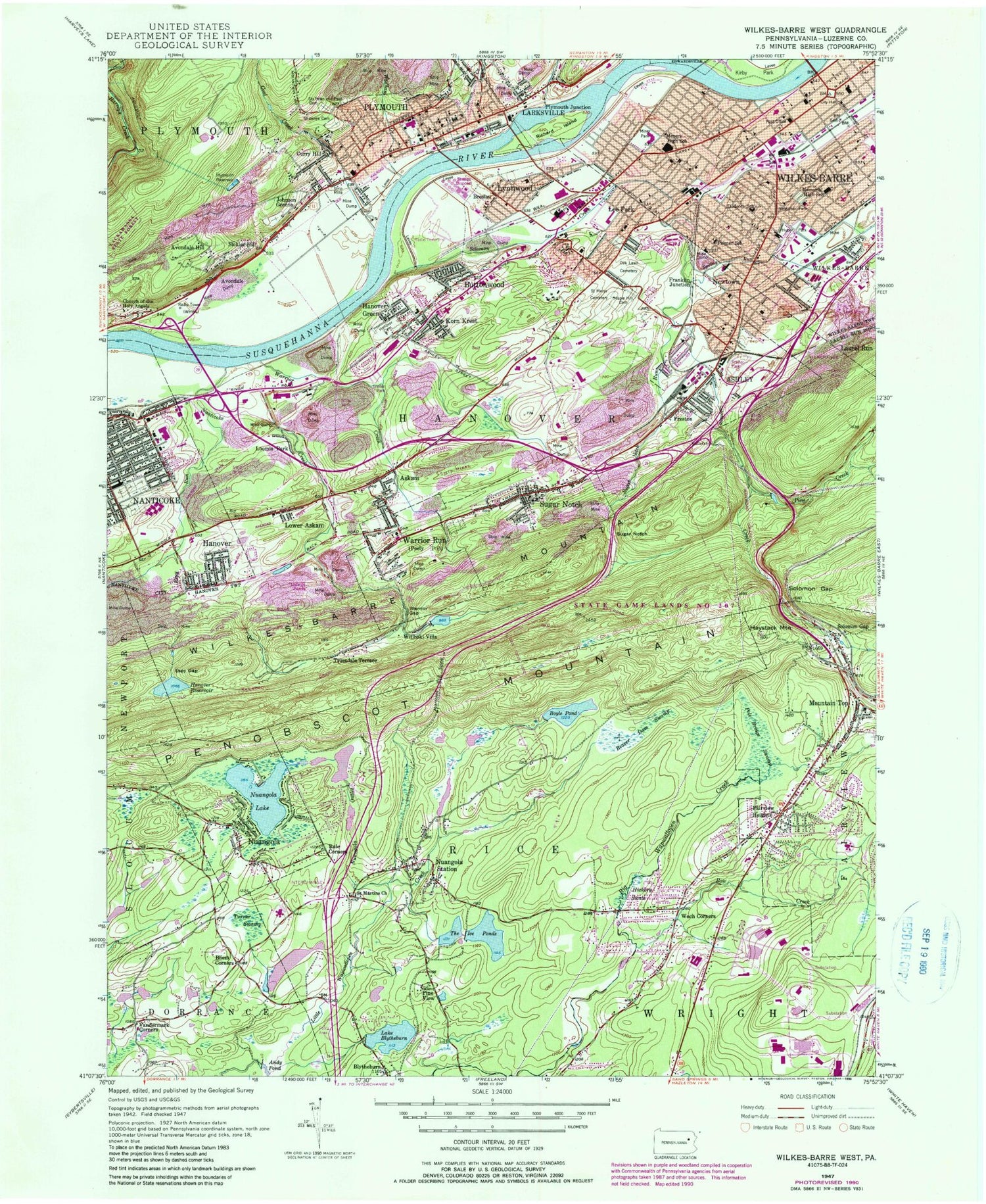 Classic USGS Wilkes-Barre West Pennsylvania 7.5'x7.5' Topo Map Image