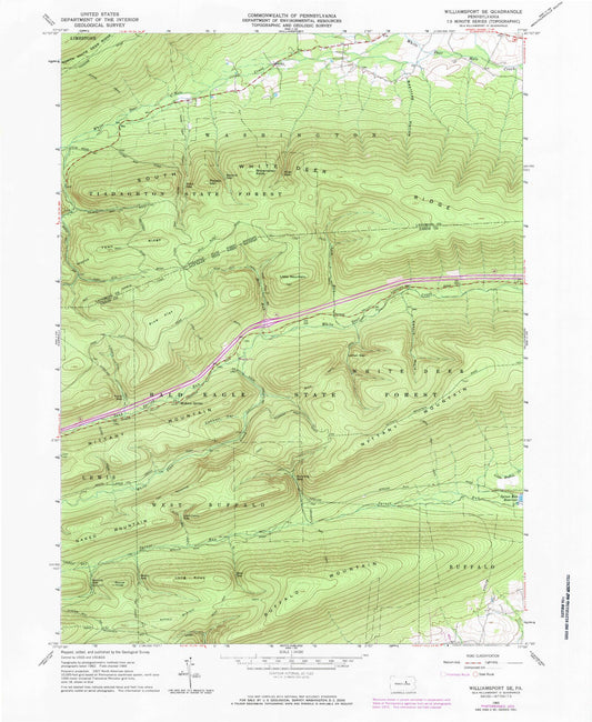 Classic USGS Williamsport SE Pennsylvania 7.5'x7.5' Topo Map Image
