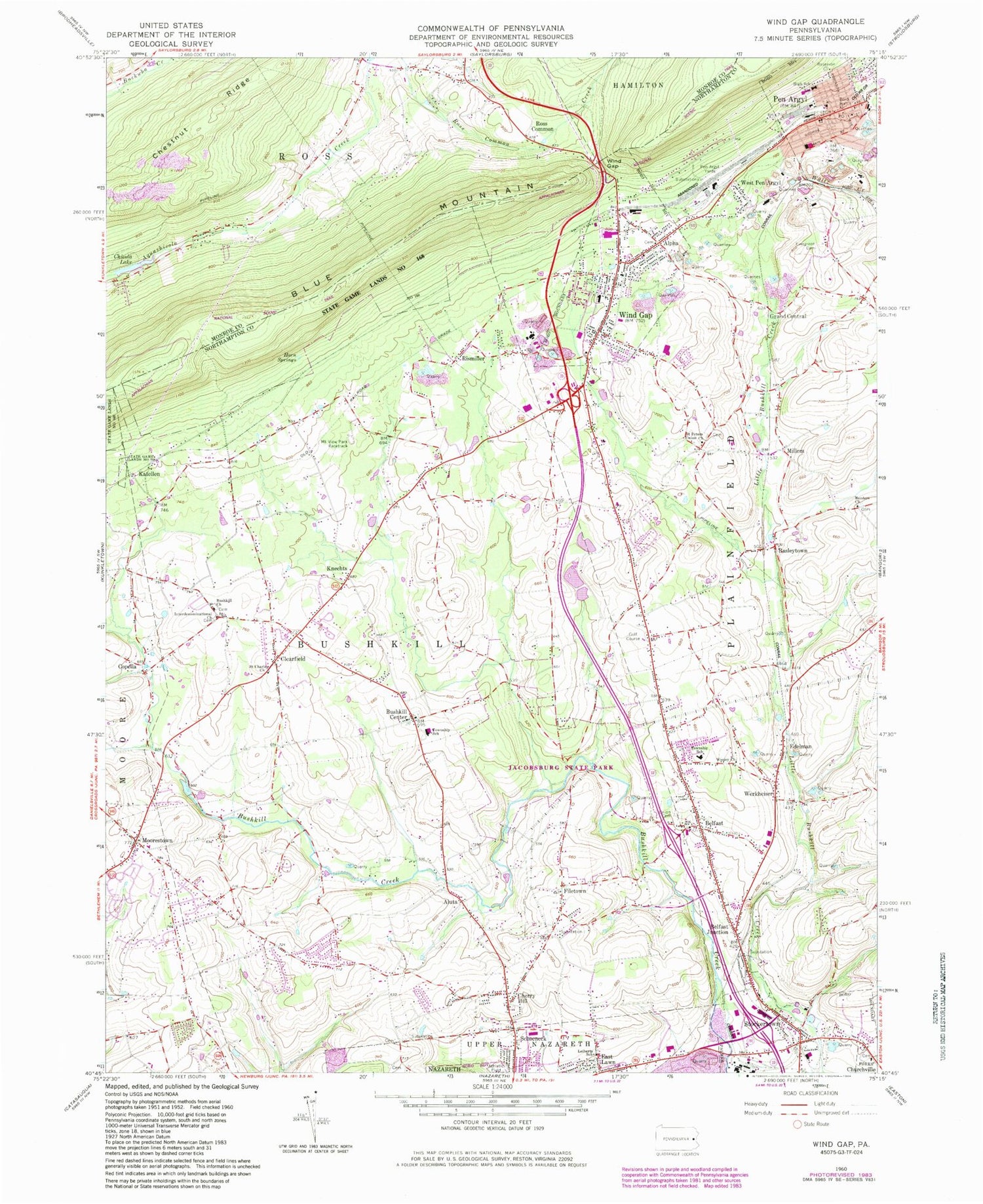 Classic USGS Wind Gap Pennsylvania 7.5'x7.5' Topo Map Image