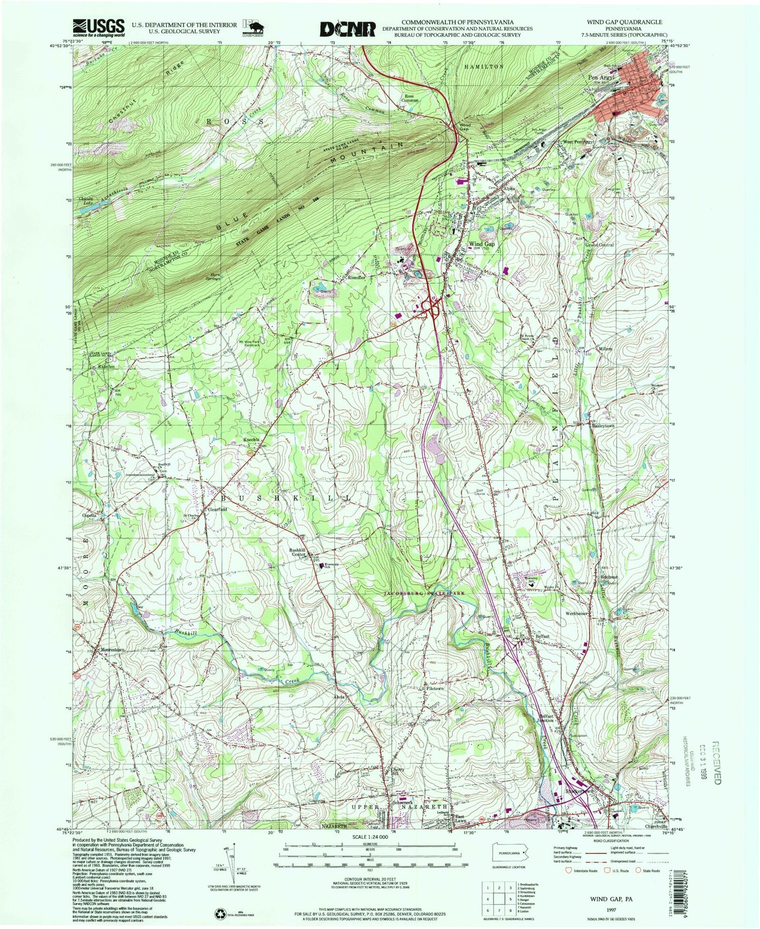 Classic USGS Wind Gap Pennsylvania 7.5'x7.5' Topo Map Image