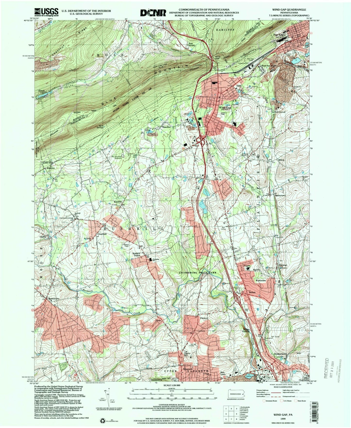 Classic USGS Wind Gap Pennsylvania 7.5'x7.5' Topo Map Image