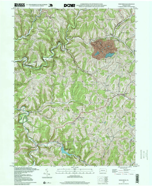 Classic USGS Wind Ridge Pennsylvania 7.5'x7.5' Topo Map Image