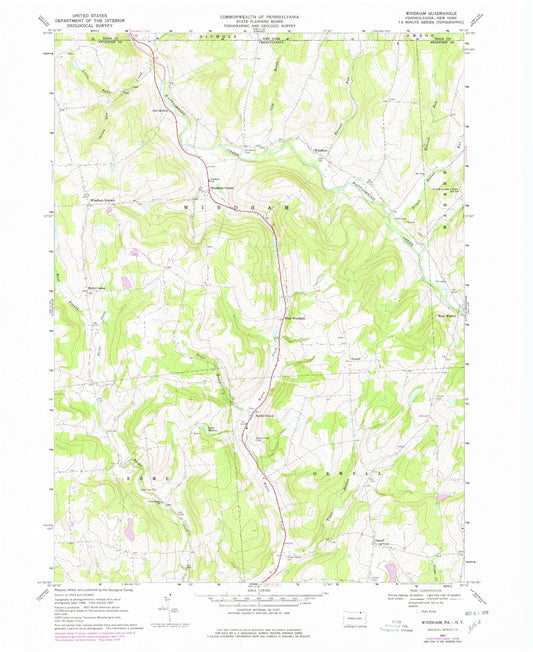 Classic USGS Windham Pennsylvania 7.5'x7.5' Topo Map Image