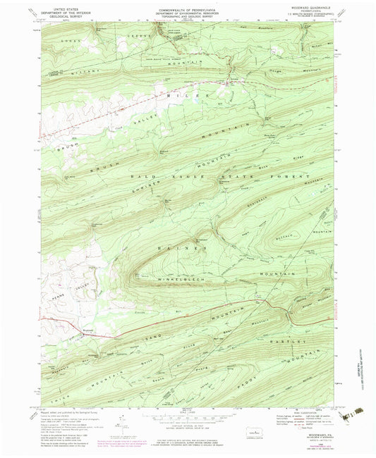 Classic USGS Woodward Pennsylvania 7.5'x7.5' Topo Map Image