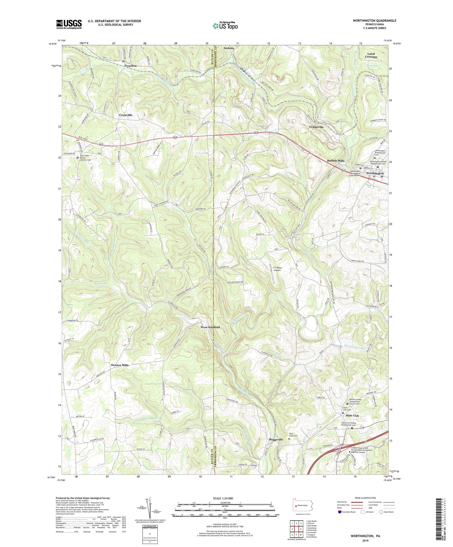 Worthington Pennsylvania US Topo Map Image