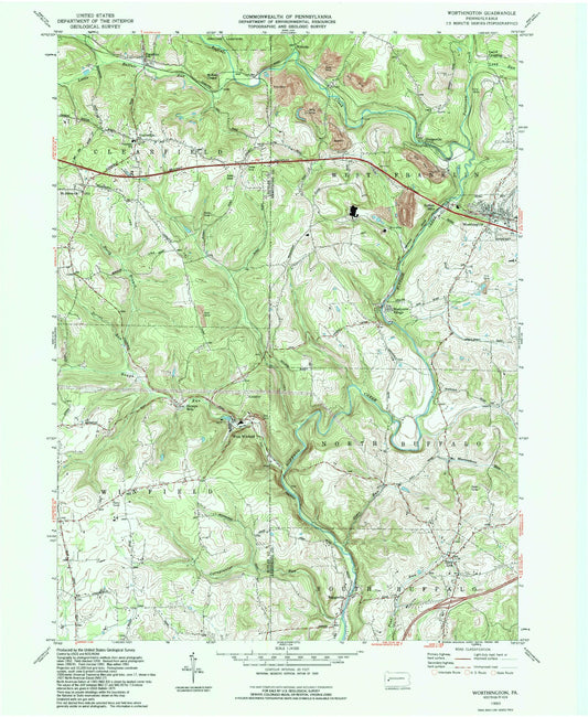 Classic USGS Worthington Pennsylvania 7.5'x7.5' Topo Map Image
