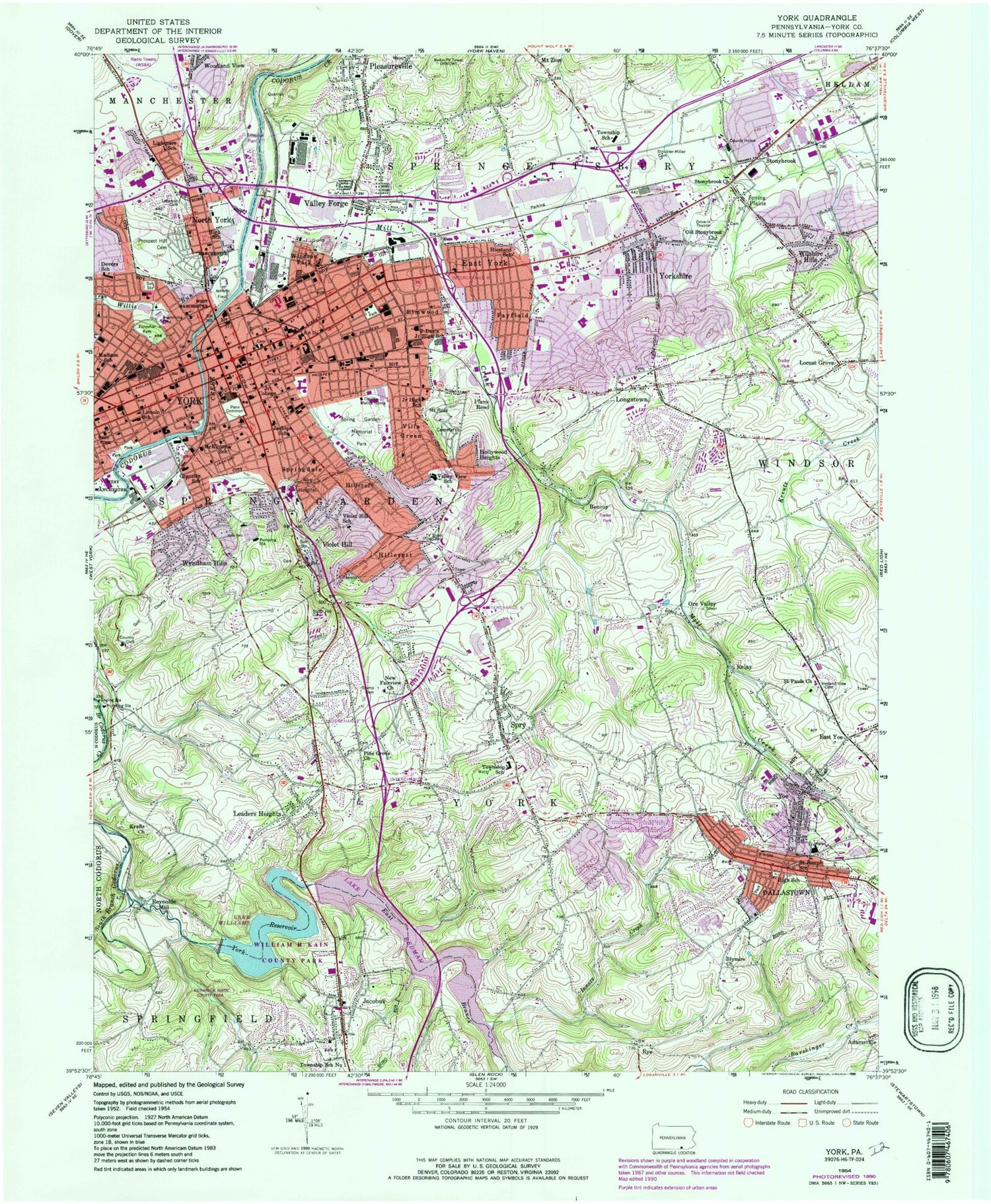 Classic USGS York Pennsylvania 7.5'x7.5' Topo Map Image