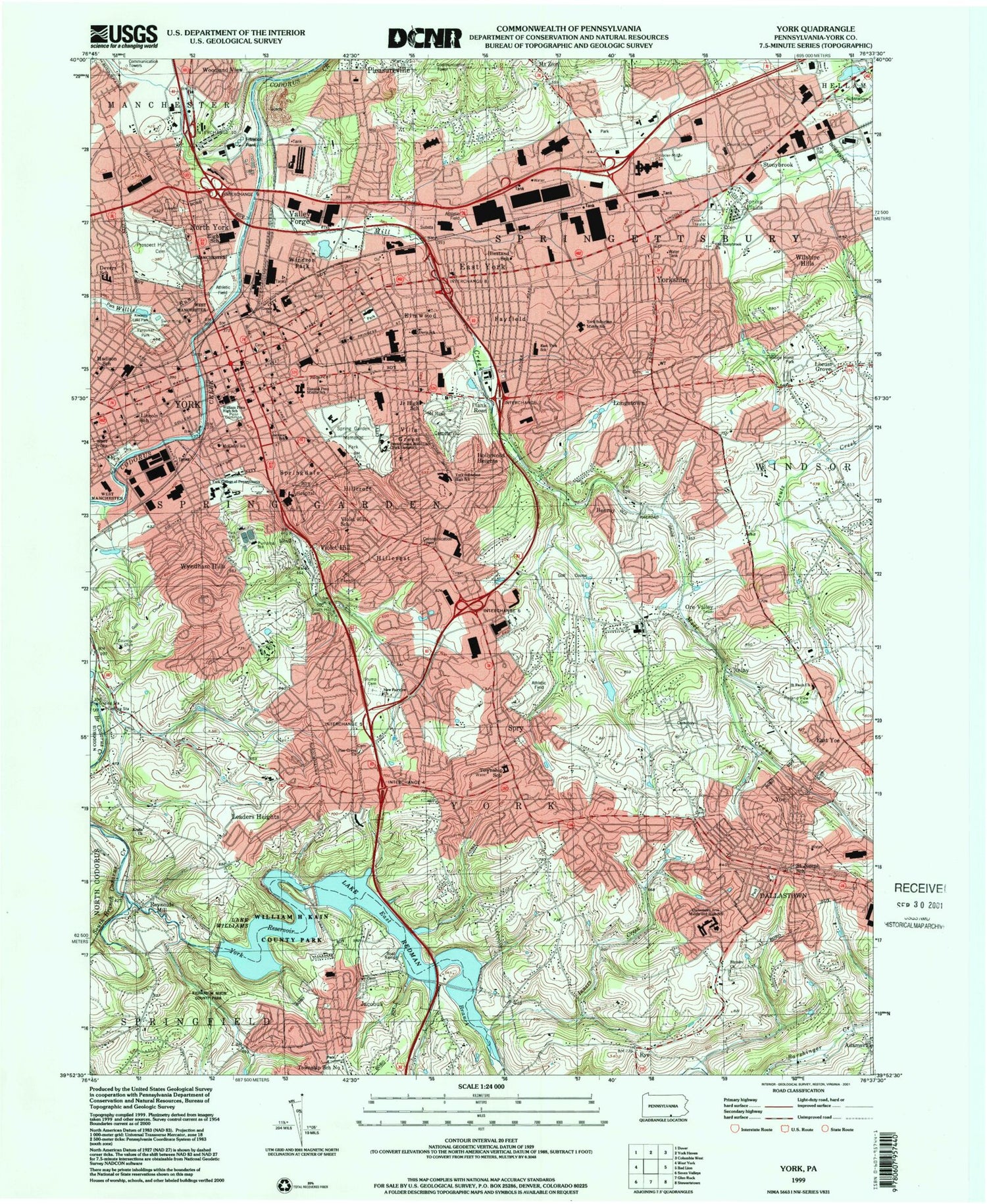 Classic USGS York Pennsylvania 7.5'x7.5' Topo Map Image