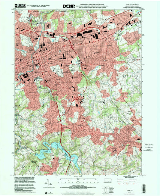 Classic USGS York Pennsylvania 7.5'x7.5' Topo Map Image