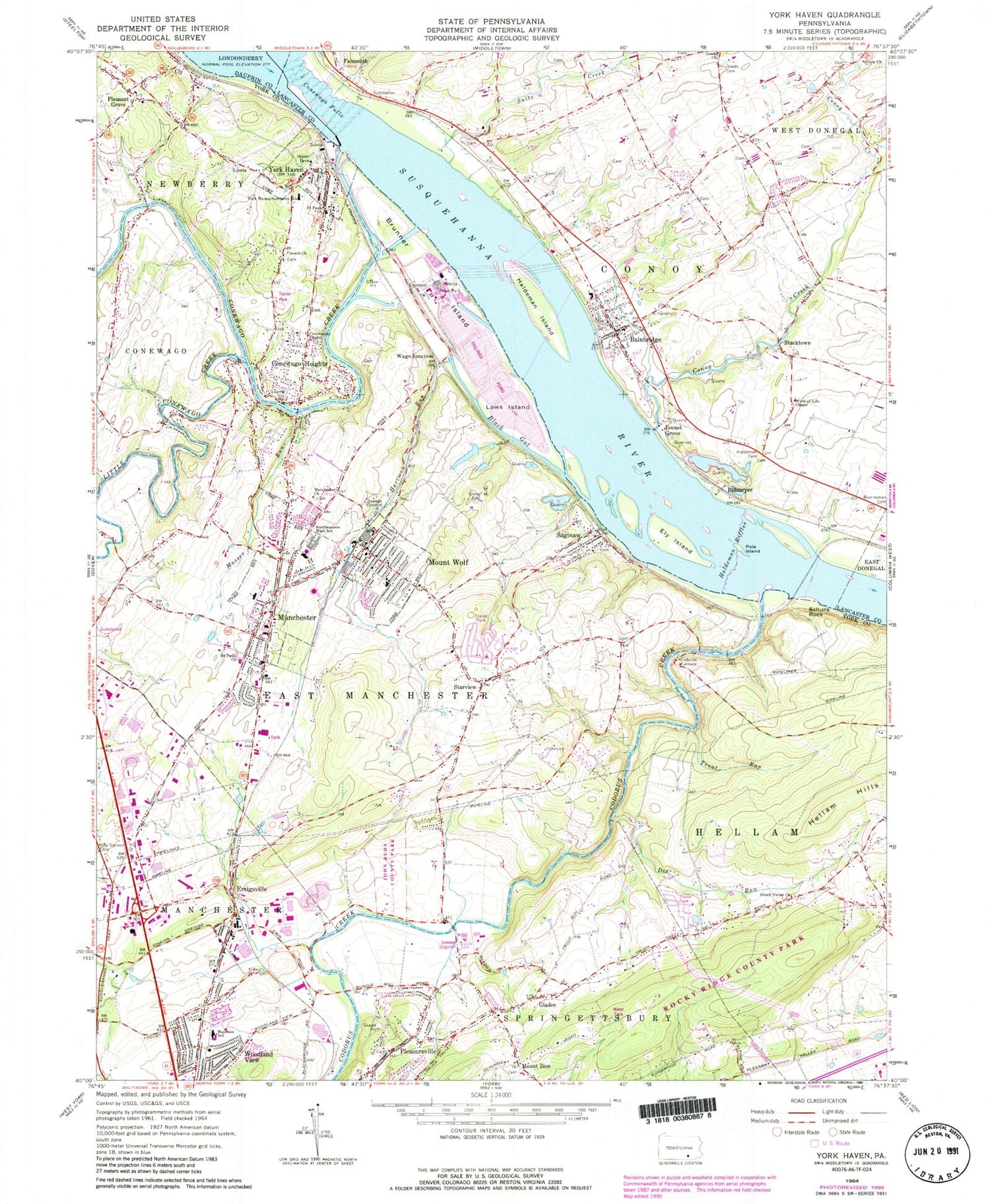 Classic USGS York Haven Pennsylvania 7.5'x7.5' Topo Map Image