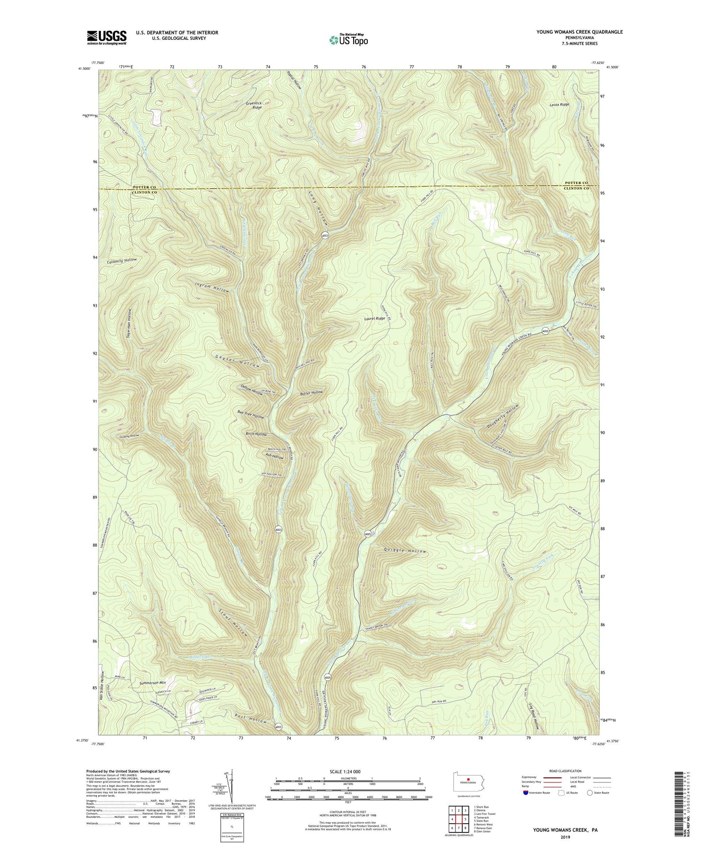 Young Womans Creek Pennsylvania US Topo Map Image