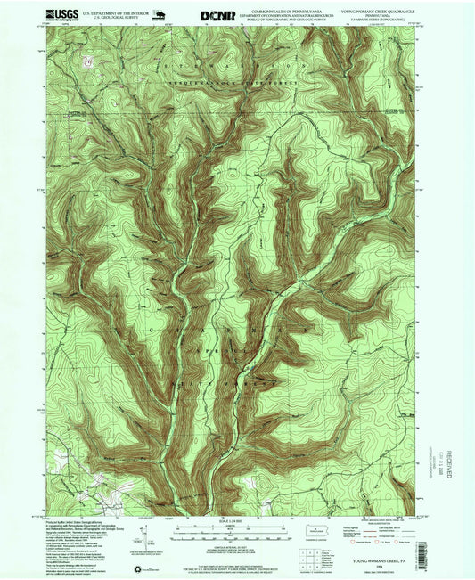 Classic USGS Young Womans Creek Pennsylvania 7.5'x7.5' Topo Map Image