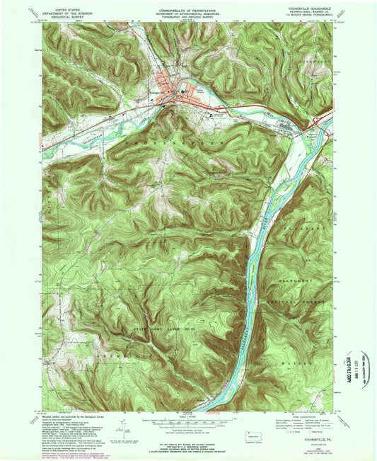 Classic USGS Youngsville Pennsylvania 7.5'x7.5' Topo Map Image