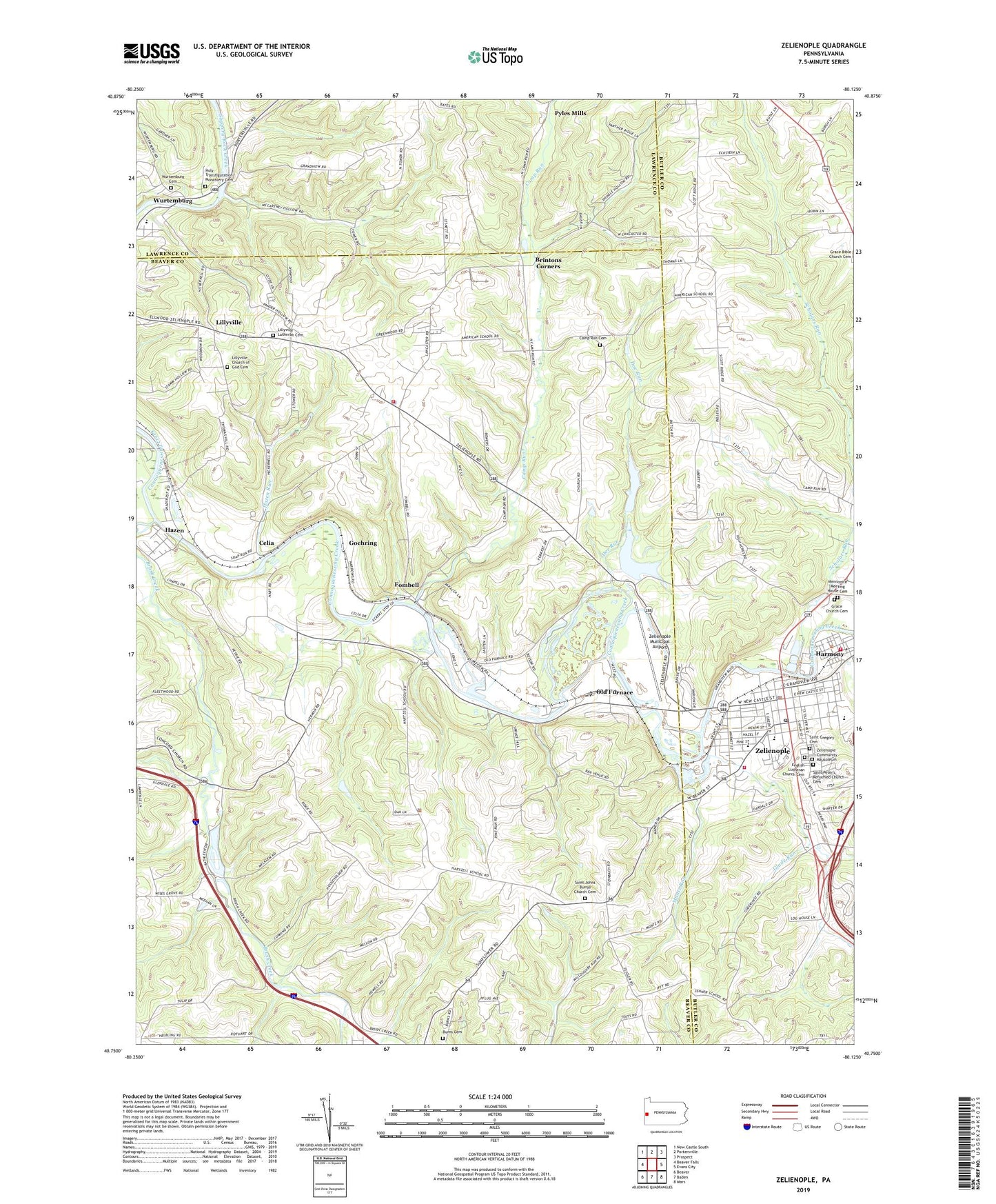 Zelienople Pennsylvania US Topo Map Image