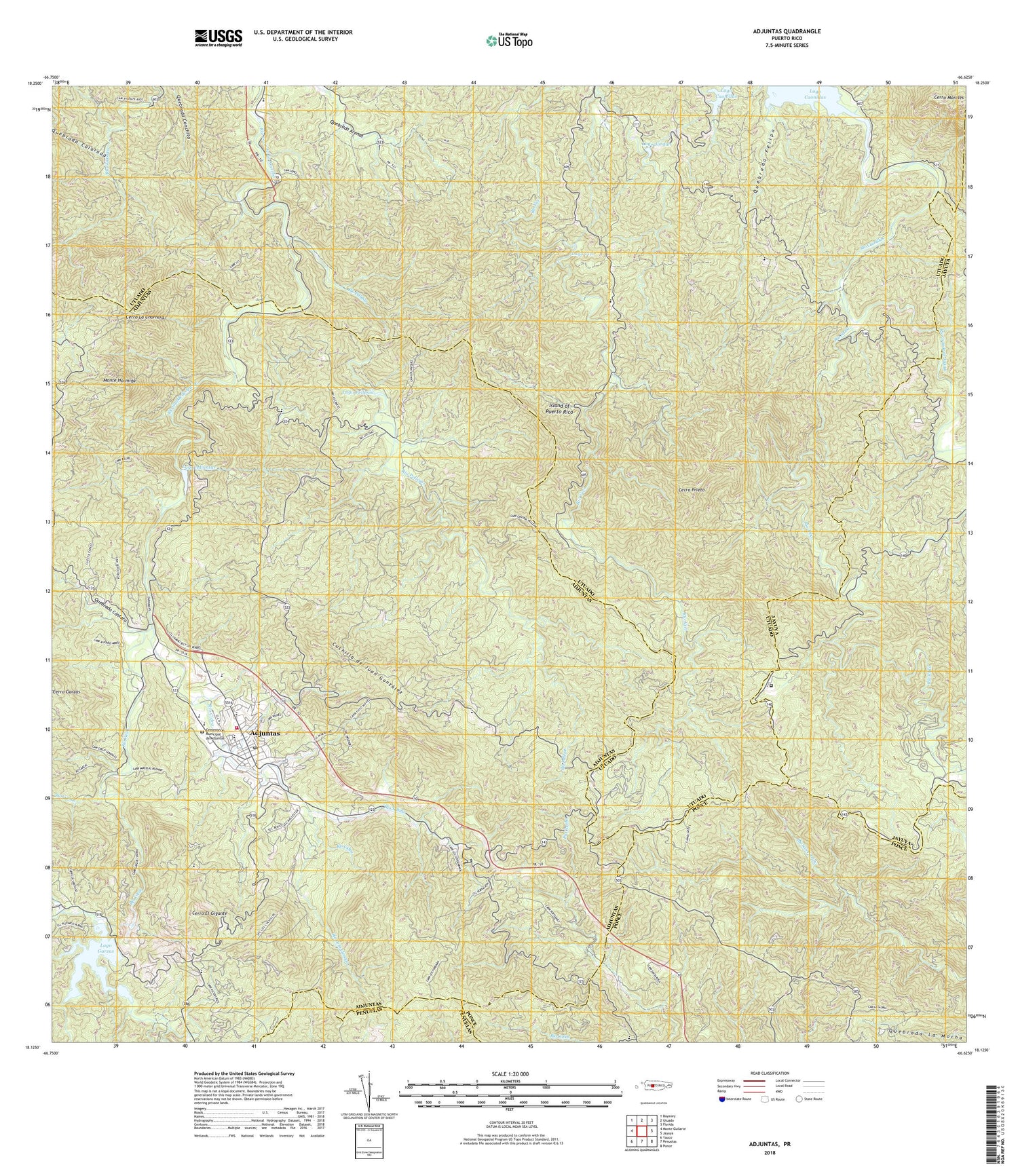 Adjuntas Puerto Rico US Topo Map Image