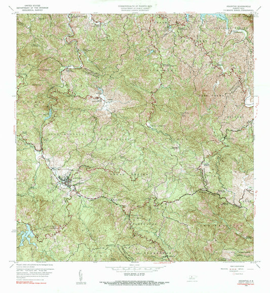 Classic USGS Adjuntas Puerto Rico 7.5'x7.5' Topo Map Image
