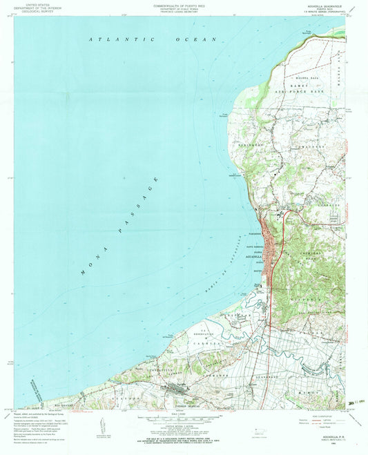 Classic USGS Aguadilla Puerto Rico 7.5'x7.5' Topo Map Image