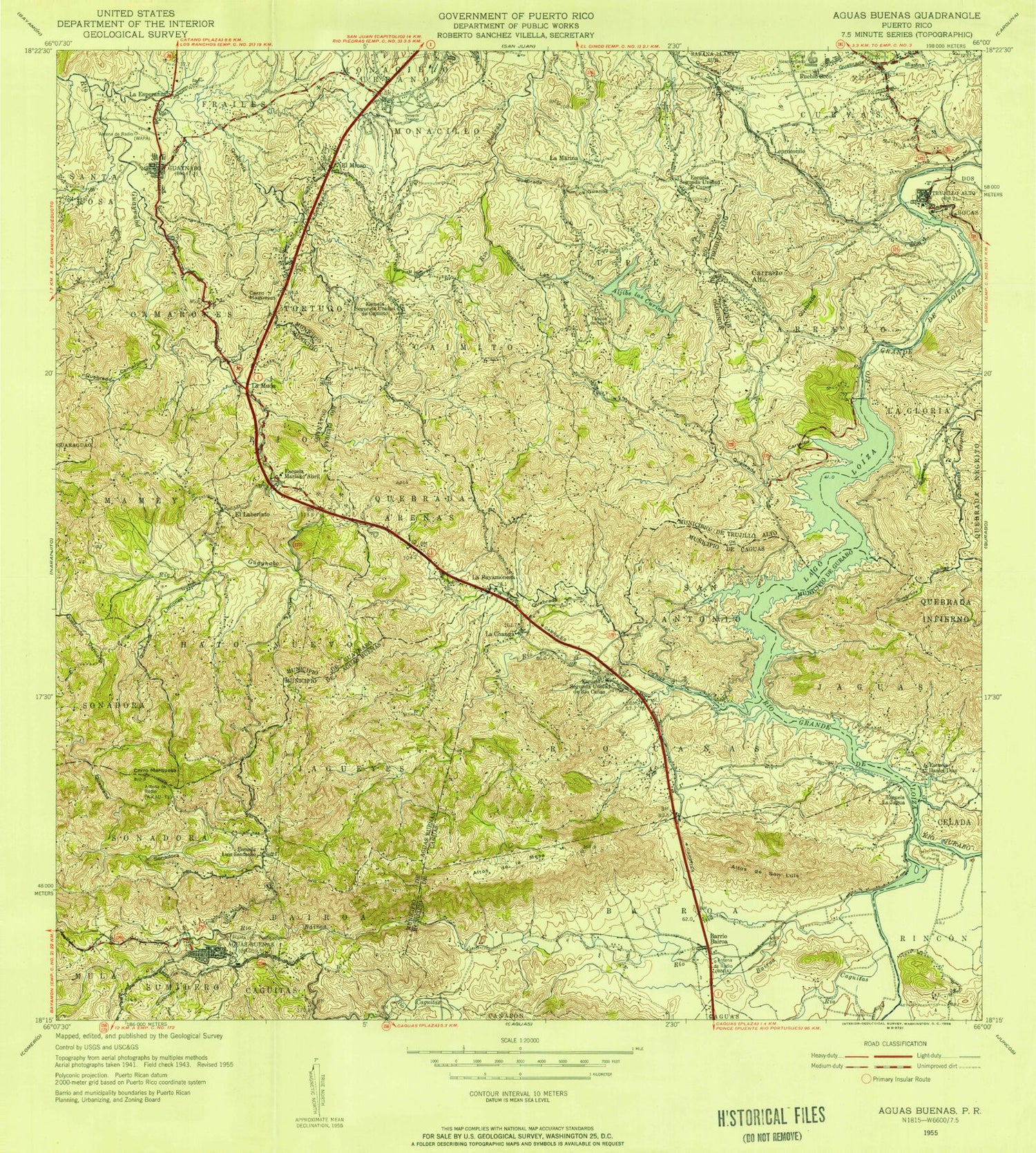Classic USGS Aguas Buenas Puerto Rico 7.5'x7.5' Topo Map Image