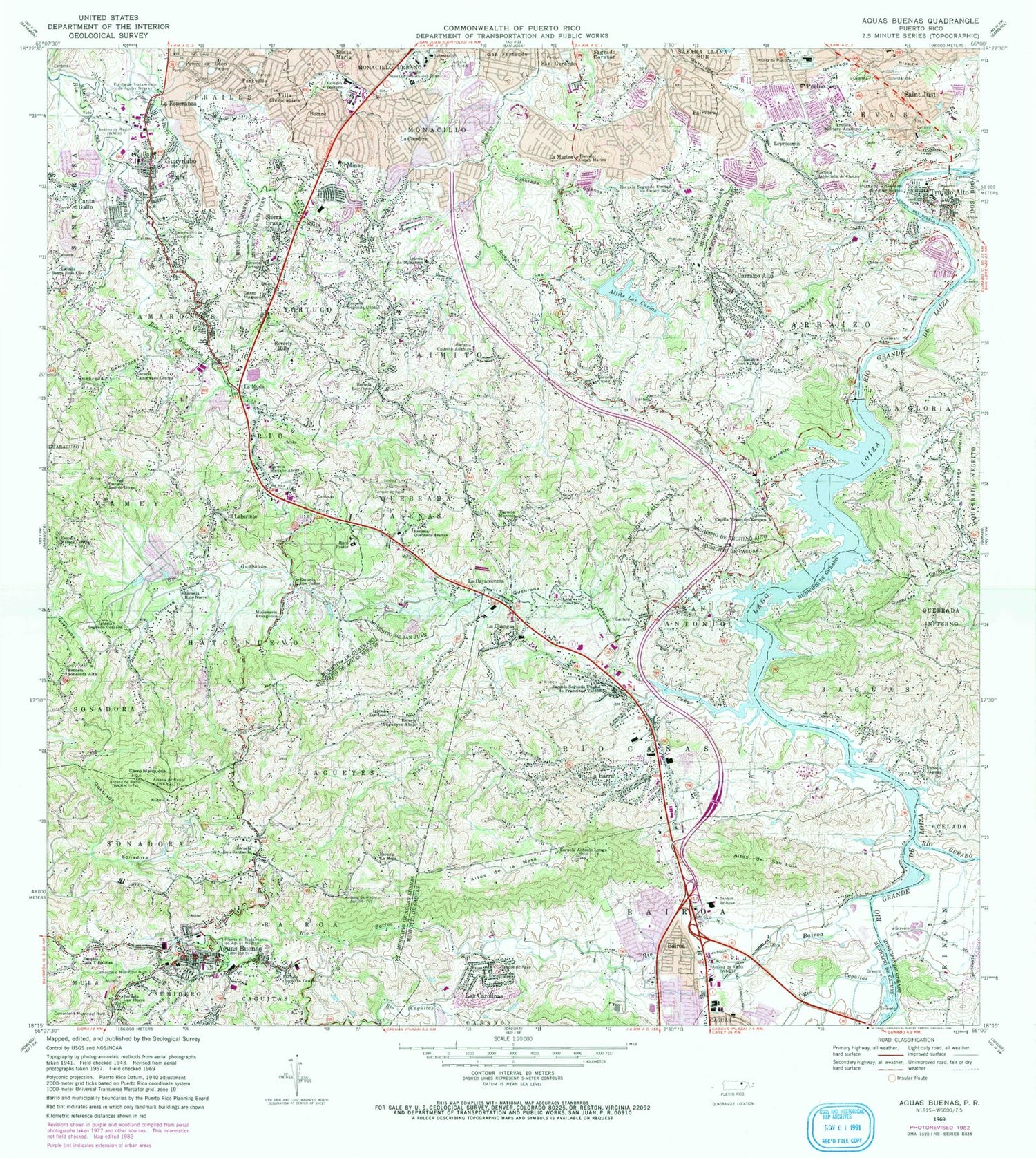 Classic USGS Aguas Buenas Puerto Rico 7.5'x7.5' Topo Map Image