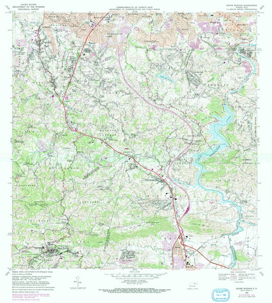 Classic USGS Aguas Buenas Puerto Rico 7.5'x7.5' Topo Map Image