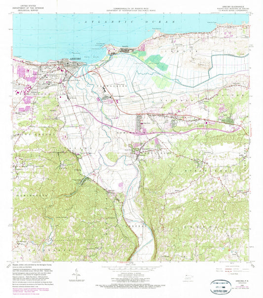 Classic USGS Arecibo Puerto Rico 7.5'x7.5' Topo Map Image