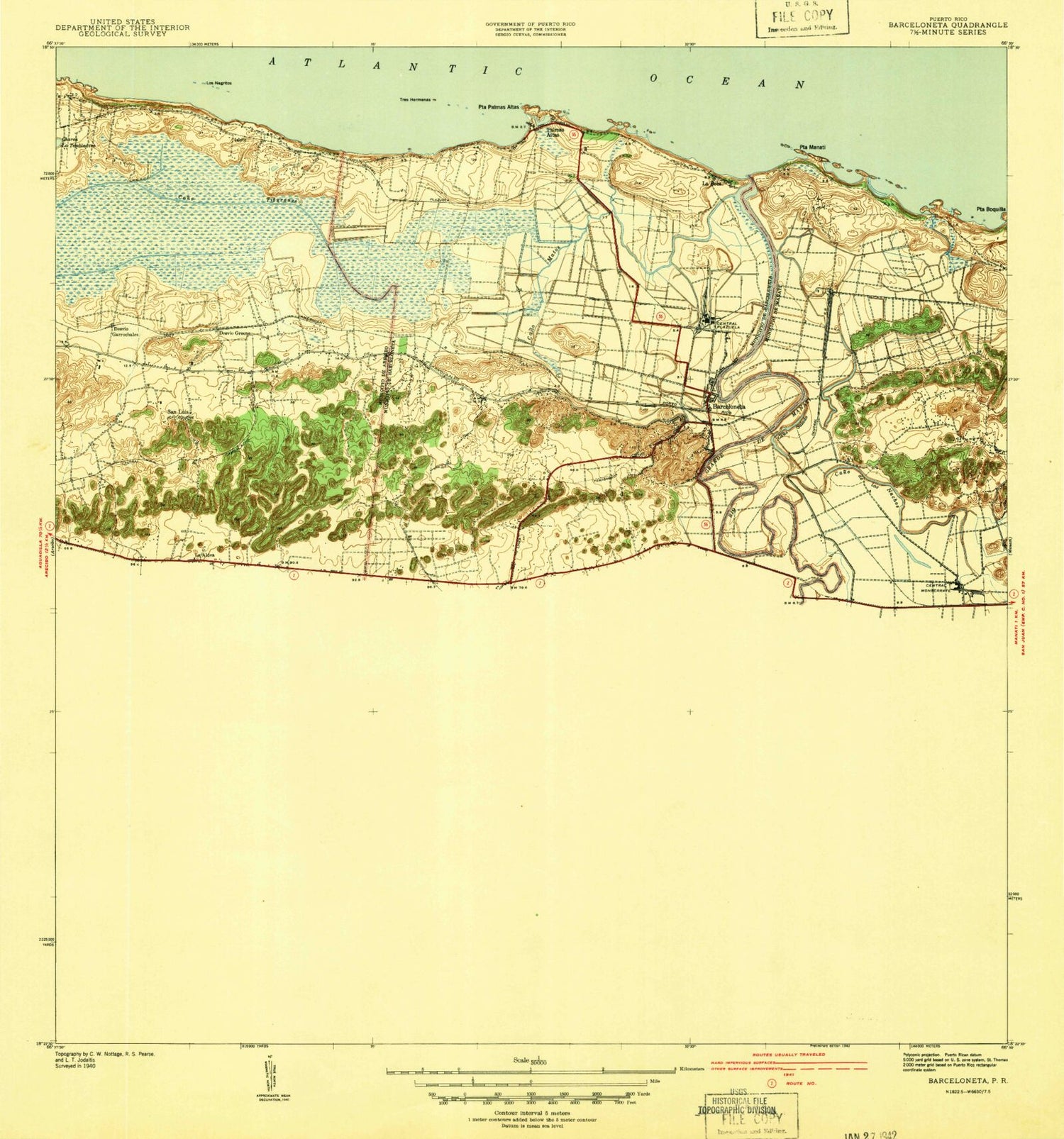 Classic USGS Barceloneta Puerto Rico 7.5'x7.5' Topo Map Image