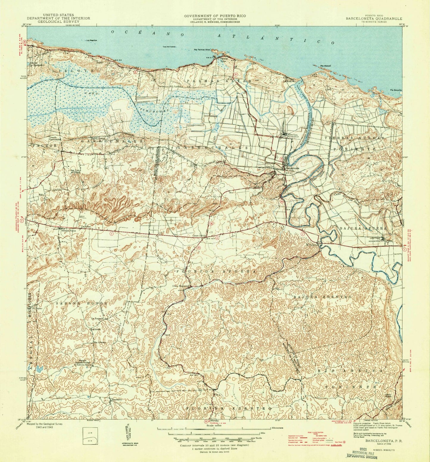 Classic USGS Barceloneta Puerto Rico 7.5'x7.5' Topo Map Image
