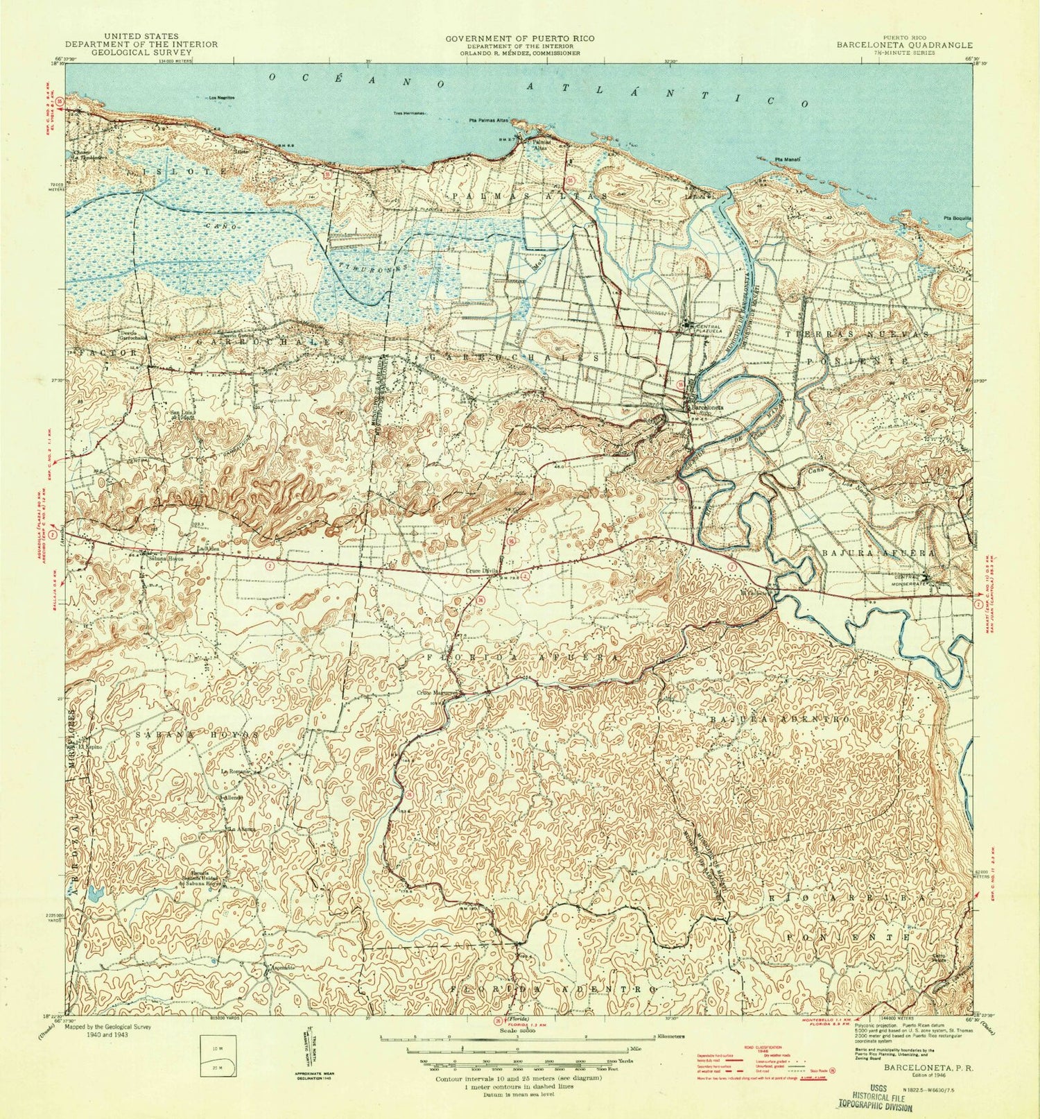 Classic USGS Barceloneta Puerto Rico 7.5'x7.5' Topo Map Image