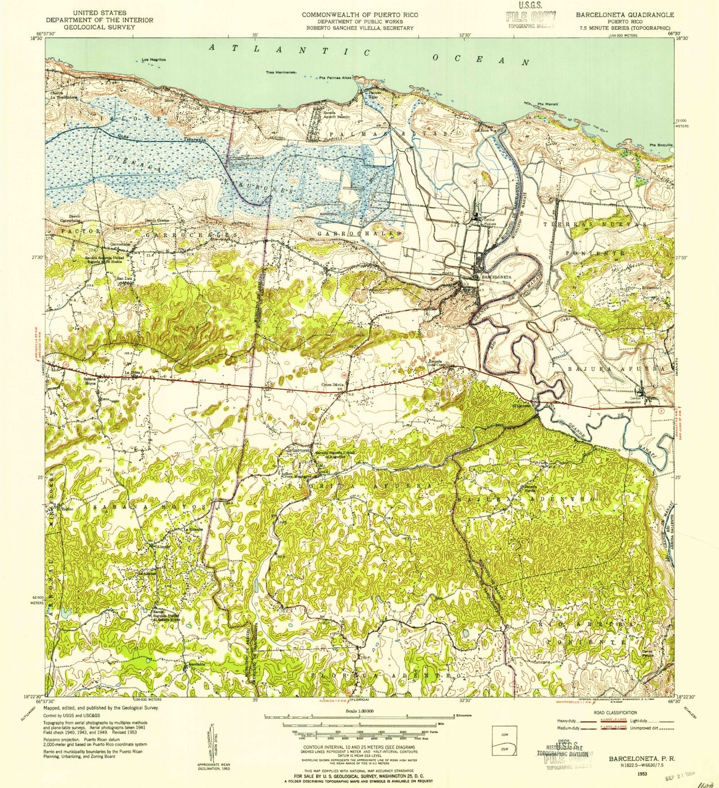 Classic USGS Barceloneta Puerto Rico 7.5'x7.5' Topo Map Image