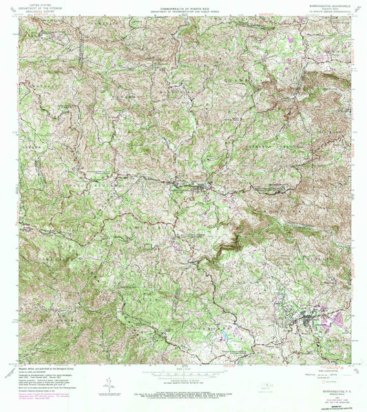 Classic USGS Barranquitas Puerto Rico 7.5'x7.5' Topo Map Image
